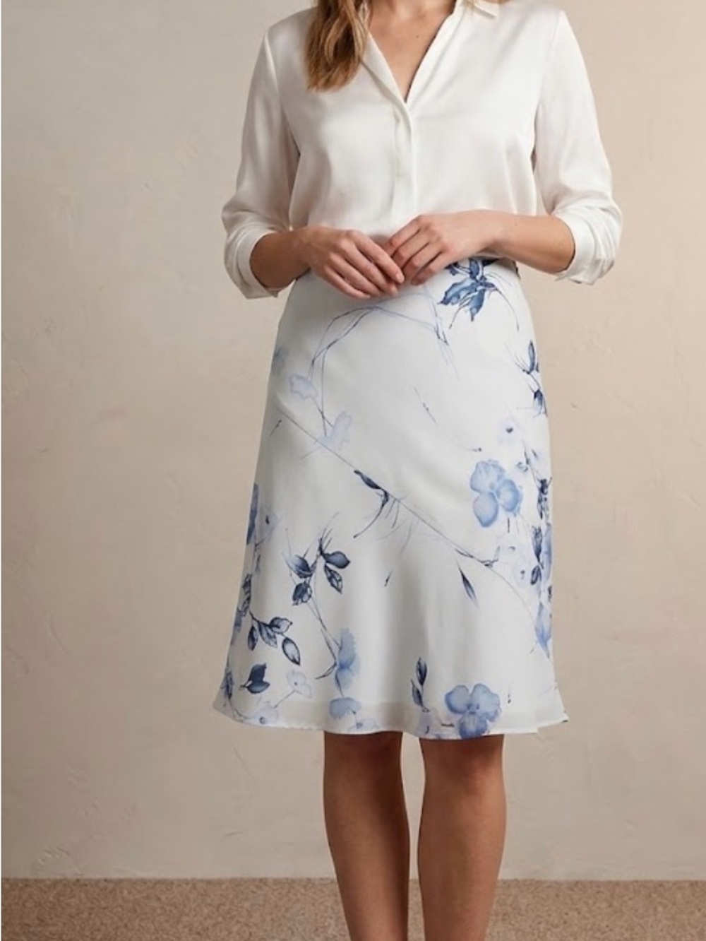 Light Blue Floral A-Line Skirt